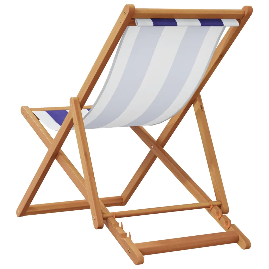 Sedia da Giardino | Sedia da Spiaggia Pieghevole Blu/Bianco in Eucalipto e Tessuto