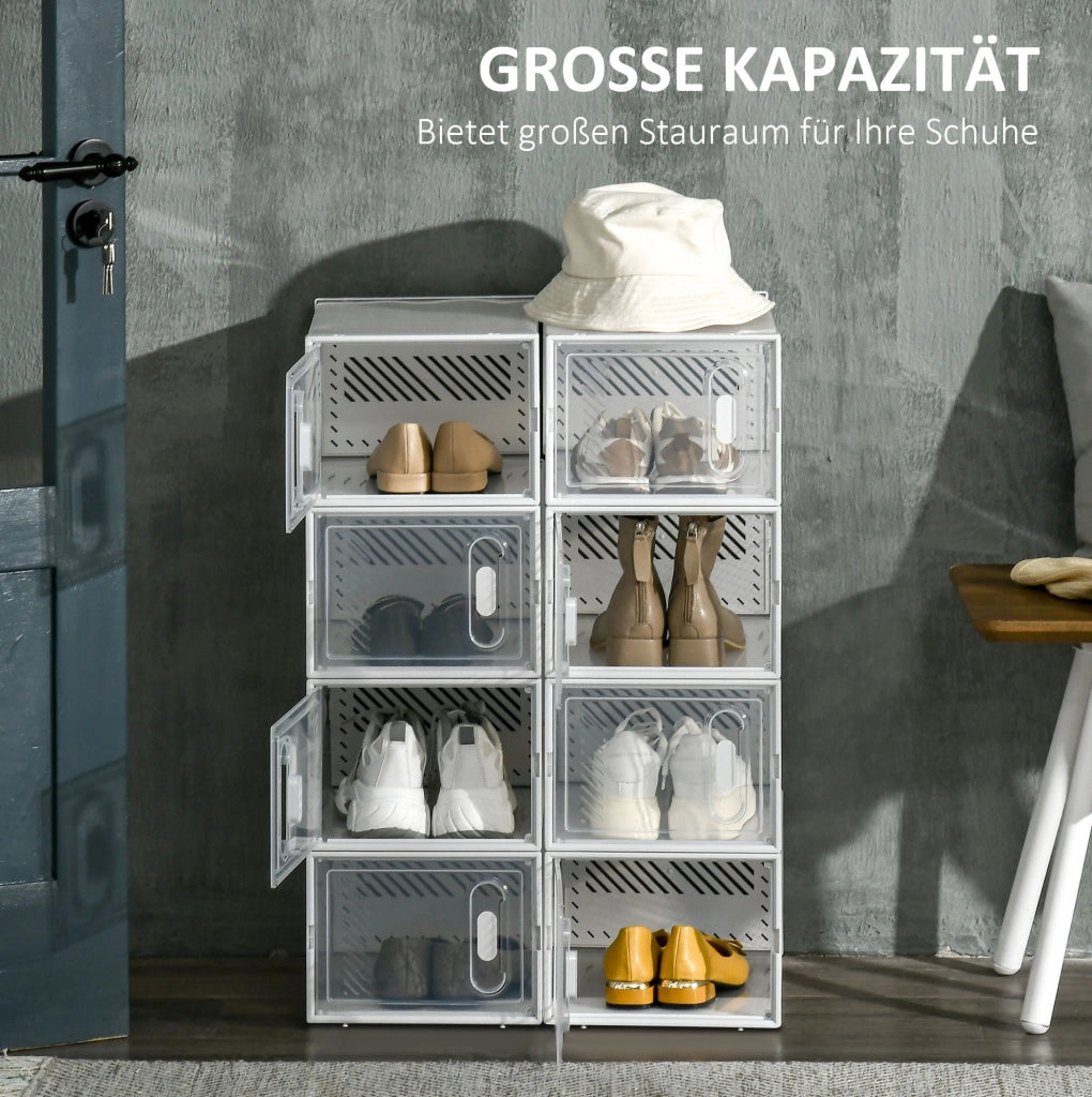 Scarpiera modulare in plastica trasparente con 8 scomparti e chiusure magnetiche