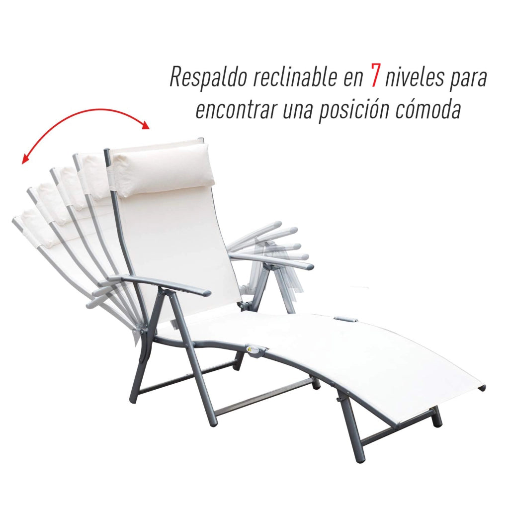 Poltrona Pieghevole da Esterno con Braccioli e Cuscino ¨C Zephmum ¨C Beige 137x63.5x100.5 cm