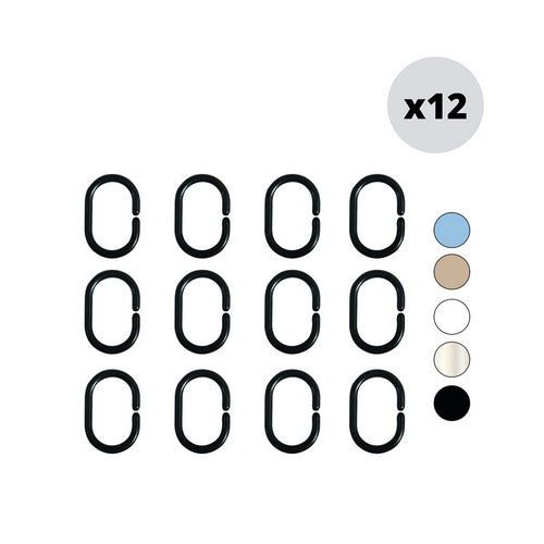 12 PZ ANELLI PER TENDA DOCCIA IN POLIPROPILENE- Neri- SPIRE- pezzi 1