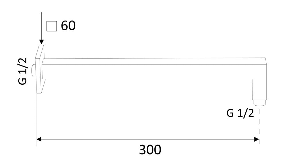 BRACCIO DOCCIA QUADRATO PESANTE- Nero Opaco cm 40- Remer- pezzi 1