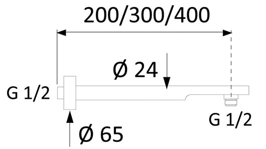 BRACCIO DOCCIA MINIMAL IN OTTONE CROMATO CON ROSETTA- cm 20- RERU- pezzi 1
