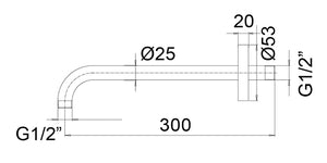 BRACCIO DOCCIA A PARETE MOD. SPARTACO- cm 30 x D. 2,5- MAMOL- pezzi 1