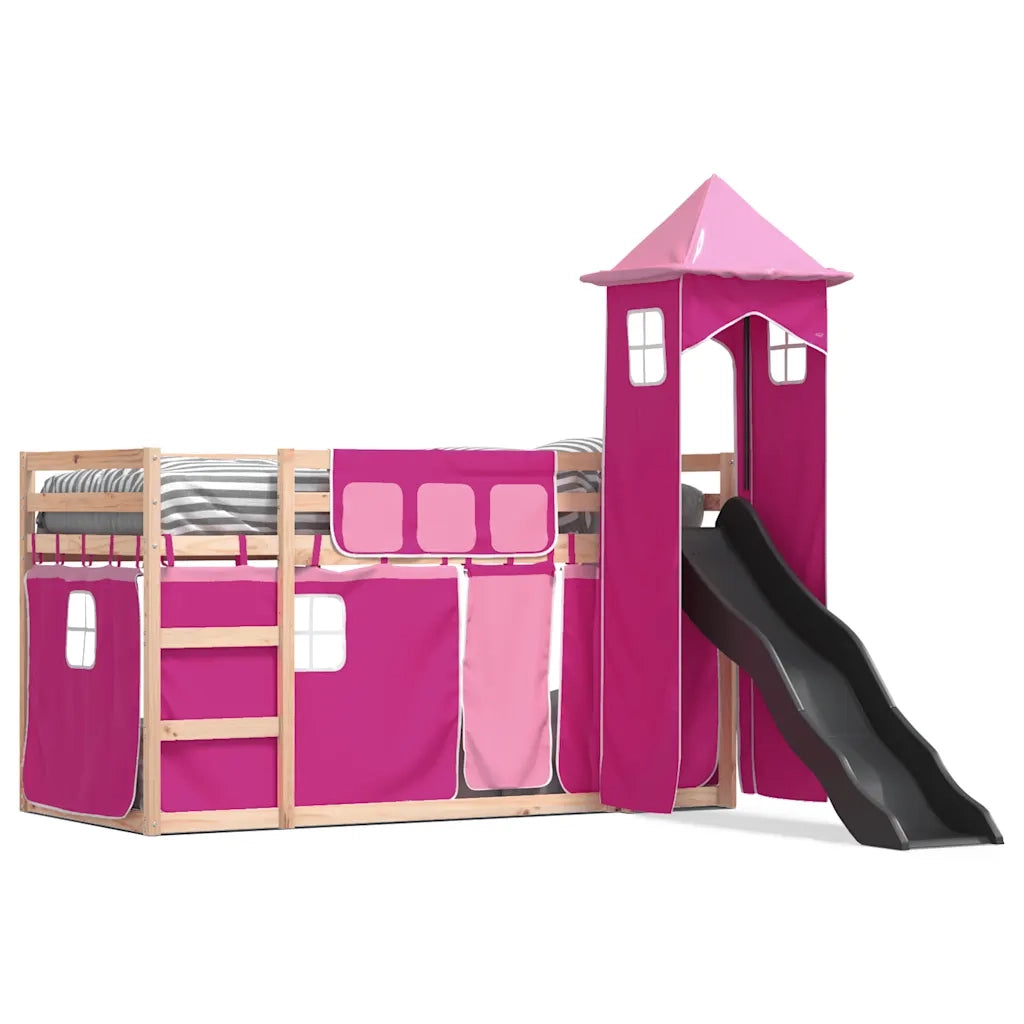 vidaXL Letto a Castello con Scivolo e Tende Rosa 80x200 cm