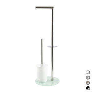 PIANTANA COLONNA ACCIAIO INOX PORTA SCOPINO BASE VETRO OVALE- Acciaio Inox Vetro Grigio- SPIRE- pezzi 1