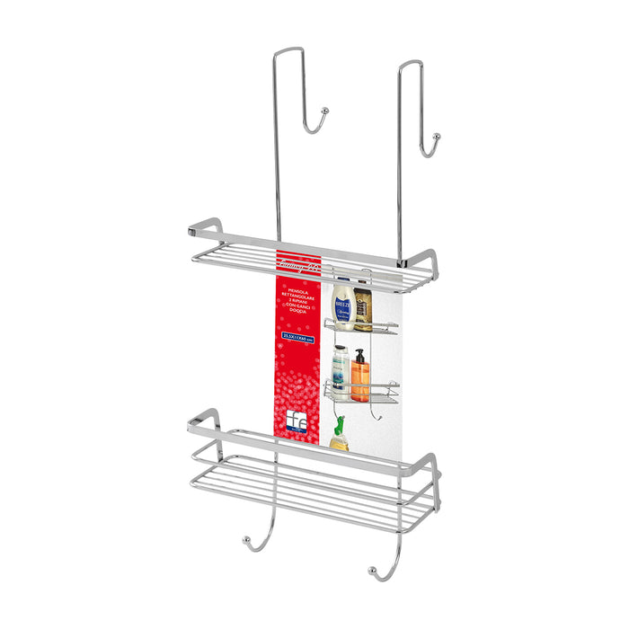 MENSOLA RETTANGOLARE 2 RIPIANI  CON GANCIO DOCCIA- Cromo-Lucido- FERID- pezzi 1