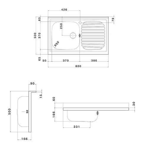 LAVELLO APPOGGIO IN ACCIAIO INOX CON 1 VASCHETTA- cm. 80 gocciolatoio sx- APELL- pezzi 1