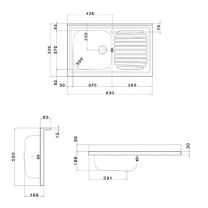 LAVELLO APPOGGIO IN ACCIAIO INOX CON 1 VASCHETTA- cm. 80 gocciolatoio sx- APELL- pezzi 1