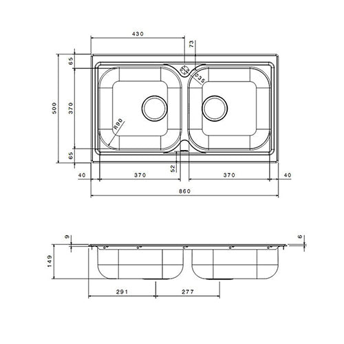 LAVELLO INCASSO ACCIAIO INOX 2 VASCHE CM 86- cm 86- APELL- pezzi 1
