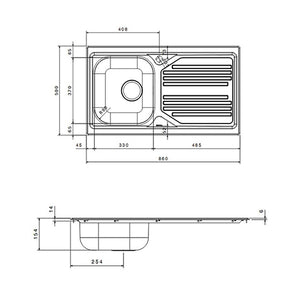 LAVELLO INCASSO IN ACCIAIO INOX CON 1 VASCHETTA- cm 86 gocciolatoio dx- APELL- pezzi 1