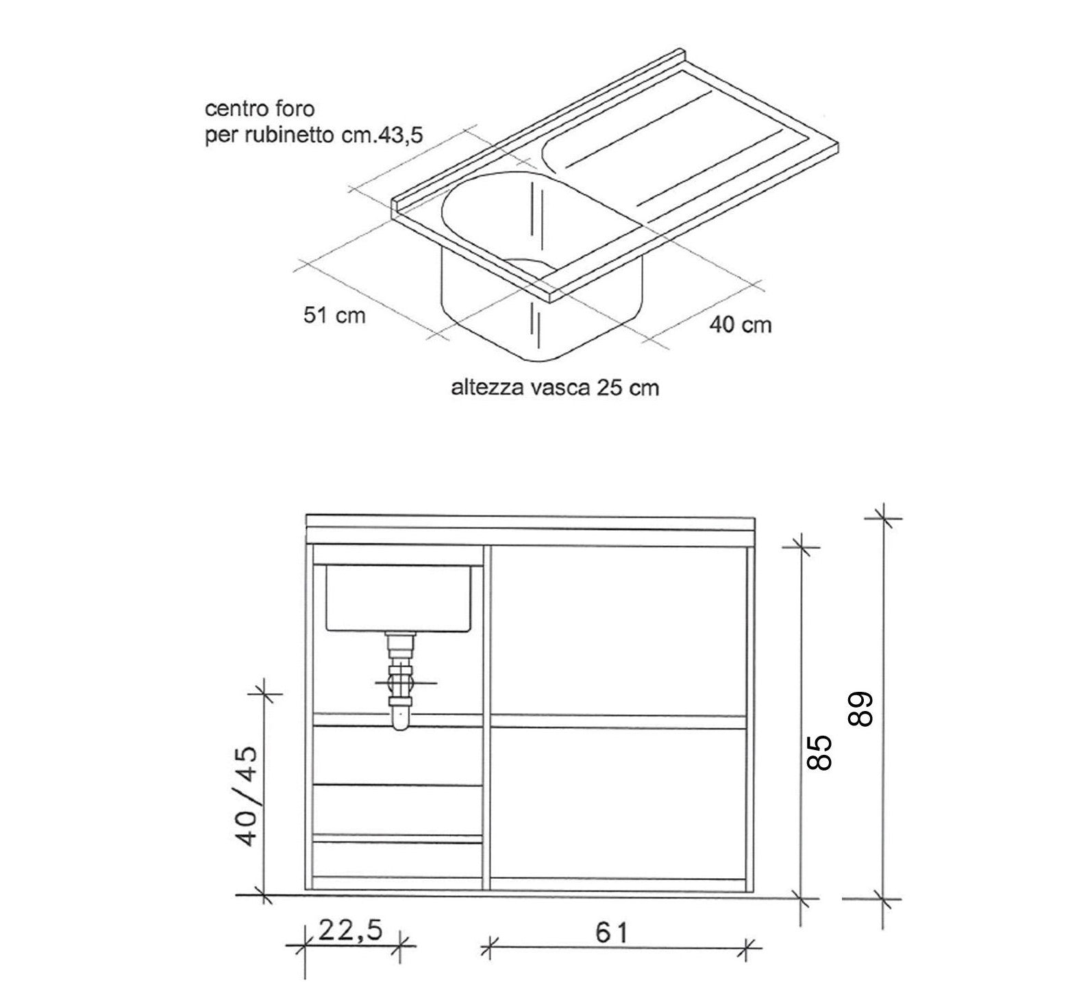 MOBILE IN LEGNO CON LAVATOIO + COPRILAVATRICE MOD. IDEX- 60 x 109 x H.89 cm Vasca a Dx- DH- pezzi 1