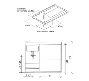 MOBILE IN LEGNO CON LAVATOIO + COPRILAVATRICE MOD. IDEX- 60 x 109 x H.89 cm Vasca a Dx- DH- pezzi 1