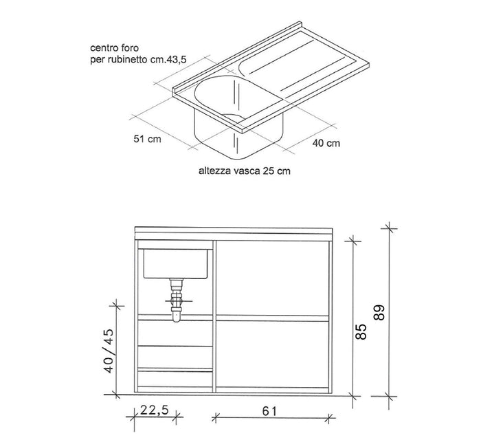 MOBILE IN LEGNO CON LAVATOIO + COPRILAVATRICE MOD. IDEX- 60 x 109 x H.89 cm Vasca a Dx- DH- pezzi 1