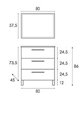 MOBILE BAGNO ATHENA 3 CASSETTI (DA MONTARE)- cm 86 x 80 x 45 Bianco Lucido- DH- pezzi 1