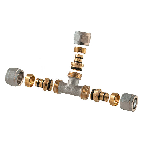 RACCORDO A TEE 2 PZ ASSEMBLATO A COMPRESSIONE P/MULTISTRATO- 1/2 - 16 (2,00)- TDMB- pezzi 1