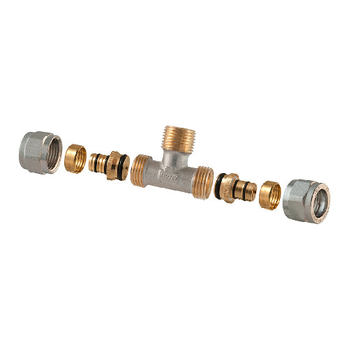 RACCORDO TEE MASCHIO A COMPRESSIONE PER MULTISTRATO 2PZ ASSEMBLATO- 1/2-20 x 1/2 x 1/2-20- TDMB- pezzi 1