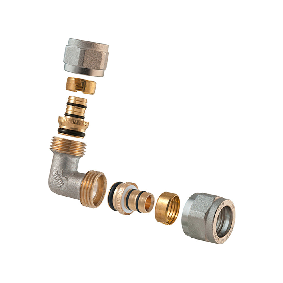 RACCORDO CURVO DOPPIO A COMPRESSIONE PER MULTISTRATO 2PZ ASSEMBLATO- 1/2-16 x 1/2-16- TDMB- pezzi 1