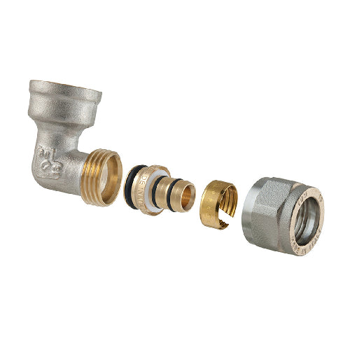 RACCORDO CURVO FEMMINA A COMPRESSIONE PER MULTISTRATO 2PZ ASSEMBLATO- 1/2 x 1/2-16- TDMB- pezzi 1