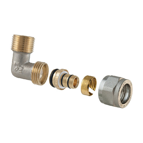 RACCORDO CURVO MASCHIO A COMPRESSIONE PER MULTISTRATO 2 PZ ASSEMBLATO- 3/4x1-26- TDMB- pezzi 1