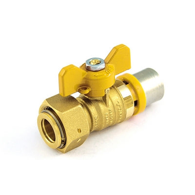 VALVOLA A SFERA PER MULTISTRATO GAS DIRITTA CON LEVA A FARFALLA GIALLA- 20 x 3/4- TIEMM- pezzi 1