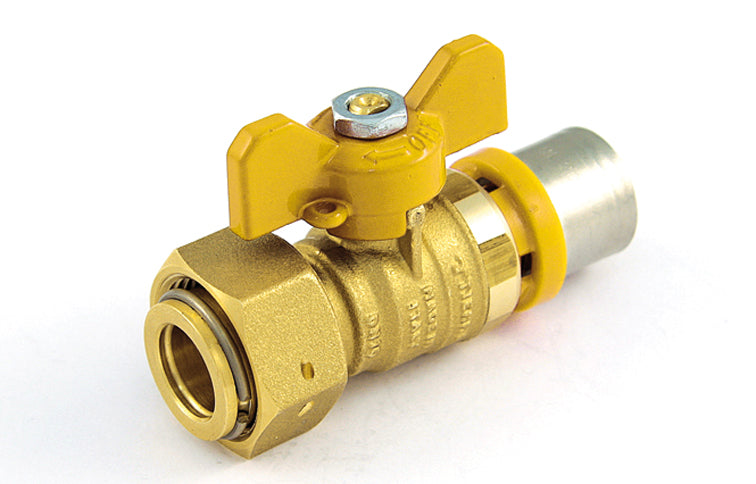 VALVOLA A SFERA PER MULTISTRATO GAS DIRITTA CON LEVA A FARFALLA GIALLA- 20 x 3/4- TIEMM- pezzi 1