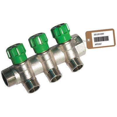 COLLETTORE LINEARE CON RUBINETTI D'ARRESTO 3 DERIVAZIONI IMPEX F-BRICO- 3/4 x 1/2- FAIDF- pezzi 1