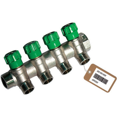 COLLETTORE LINEARE CON RUBINETTI D'ARRESTO 4 DERIVAZIONI IMPEX F-BRICO- 3/4 x 1/2- FAIDF- pezzi 1