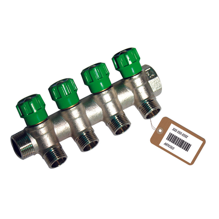 COLLETTORE LINEARE CON RUBINETTI D'ARRESTO 4 DERIVAZIONI IMPEX F-BRICO- 3/4 x 1/2- FAIDF- pezzi 1