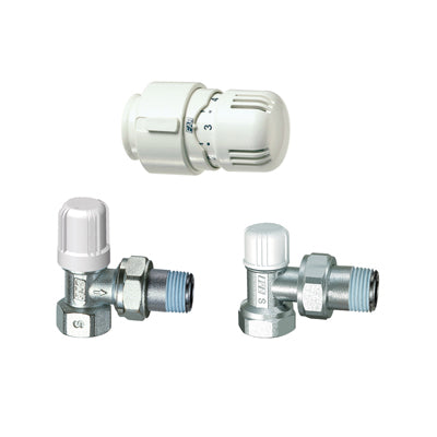 KIT VALVOLA + DETENTORE A SQUADRA + TESTA TERMOSTATICA ATTACCO FERRO- 3/8- FAR- pezzi 1