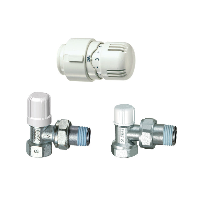 KIT VALVOLA + DETENTORE A SQUADRA + TESTA TERMOSTATICA ATTACCO FERRO- 3/8- FAR- pezzi 1