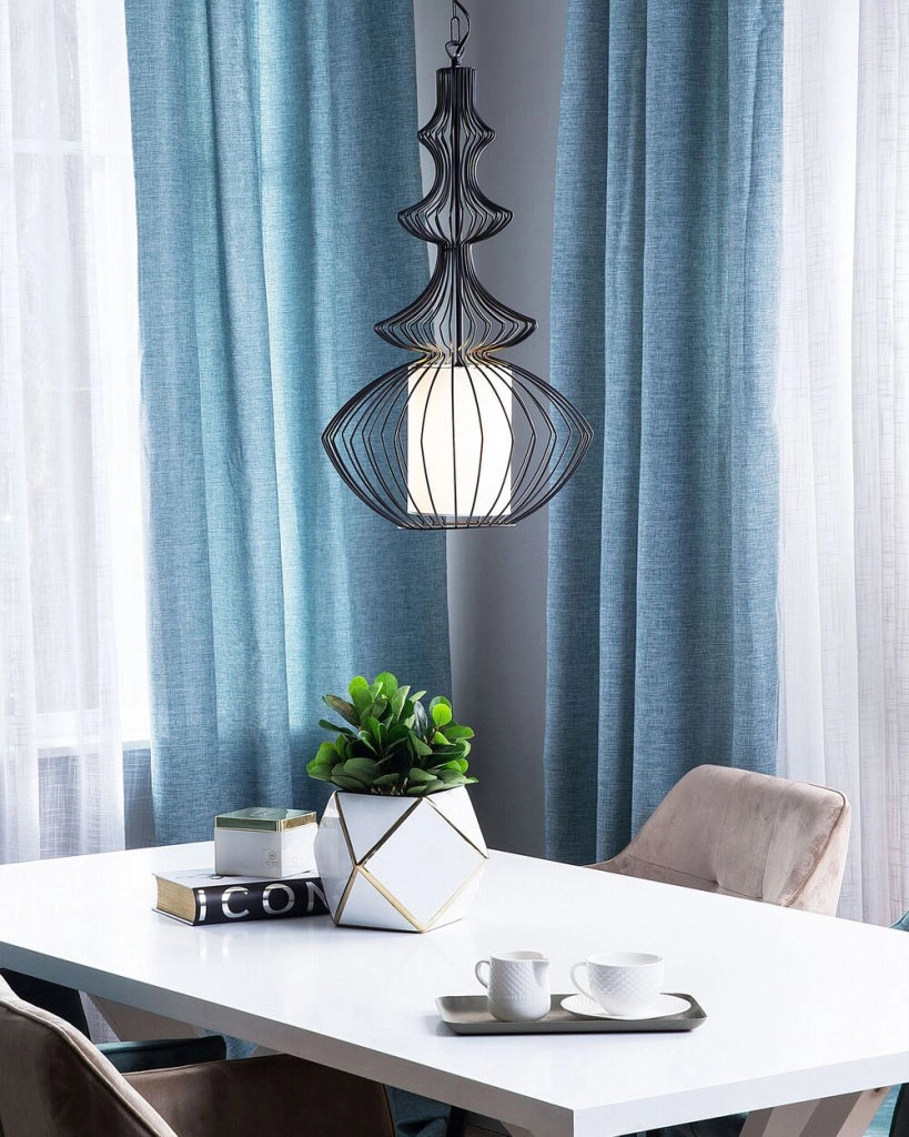 Lampada a Sospensione a Soffitto in Metallo Nero Open Cage Shade Industrial Glamour