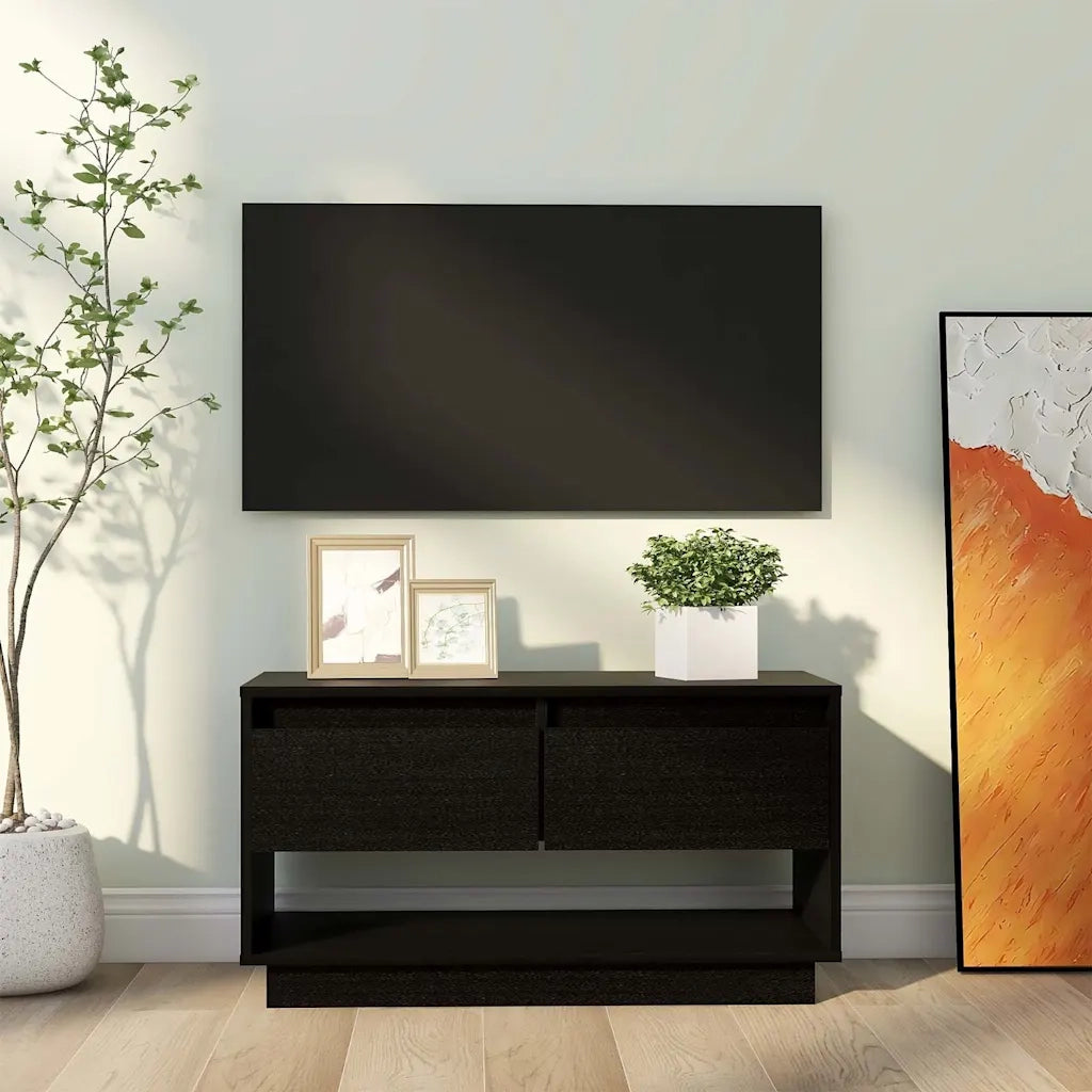 Mobile Porta TV-Mobile per TV-Credenza TV Nero 74x34x40 cm in Legno Massello di Pino