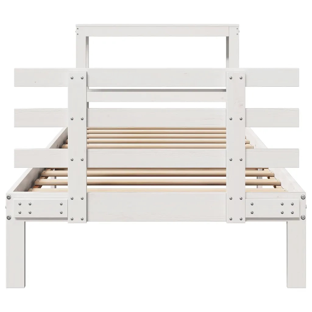 Giroletto con Testiera Bianco 75x190 cm Legno Massello di Pino 3306097