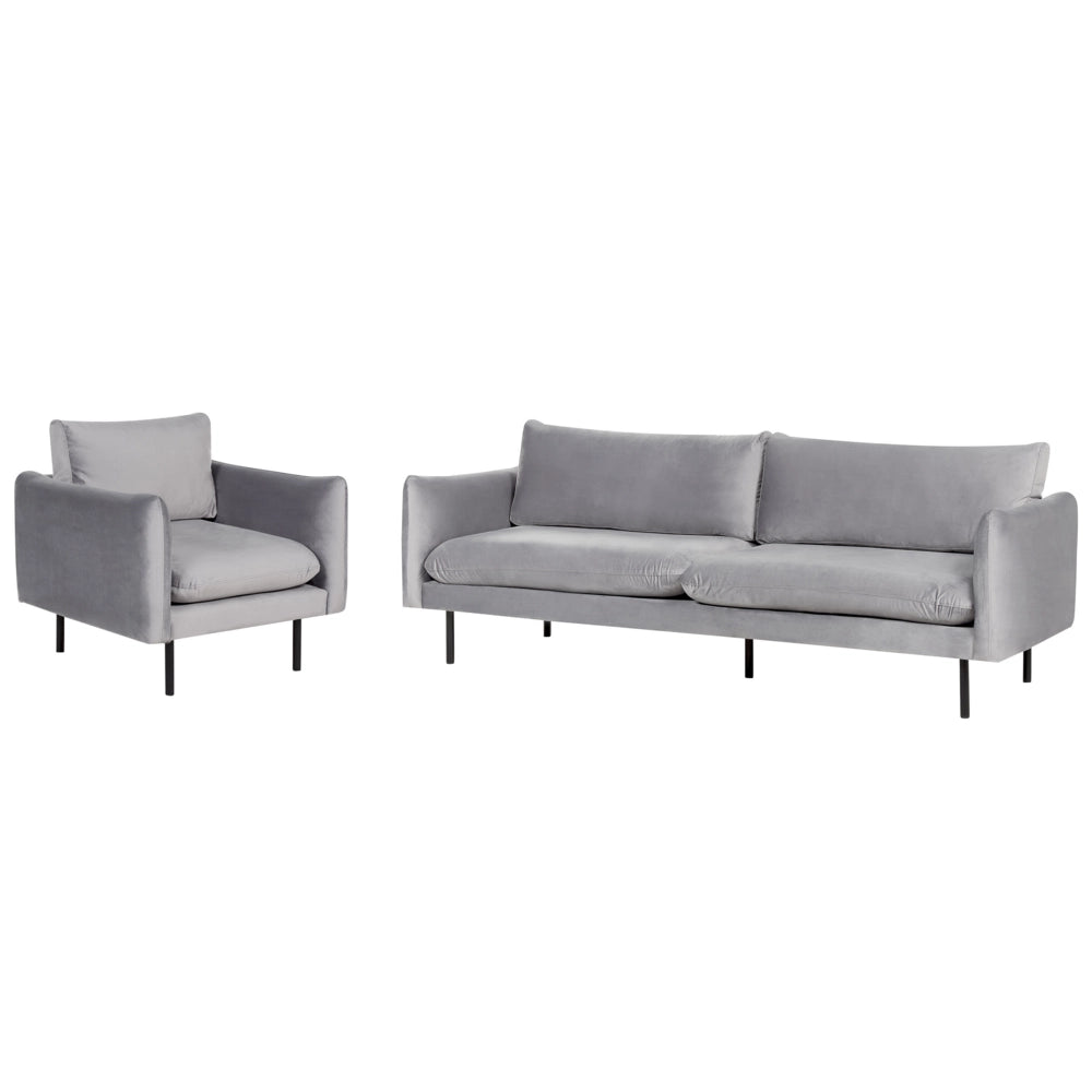 Set Soggiorno Tessuto Velluto Grigio Gambe Nere Divano Ad Angolo Poltrona A 3 Posti Stile Retrò Moderno