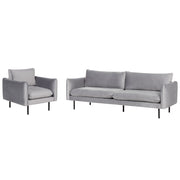 Set Soggiorno Tessuto Velluto Grigio Gambe Nere Divano Ad Angolo Poltrona A 3 Posti Stile Retrò Moderno