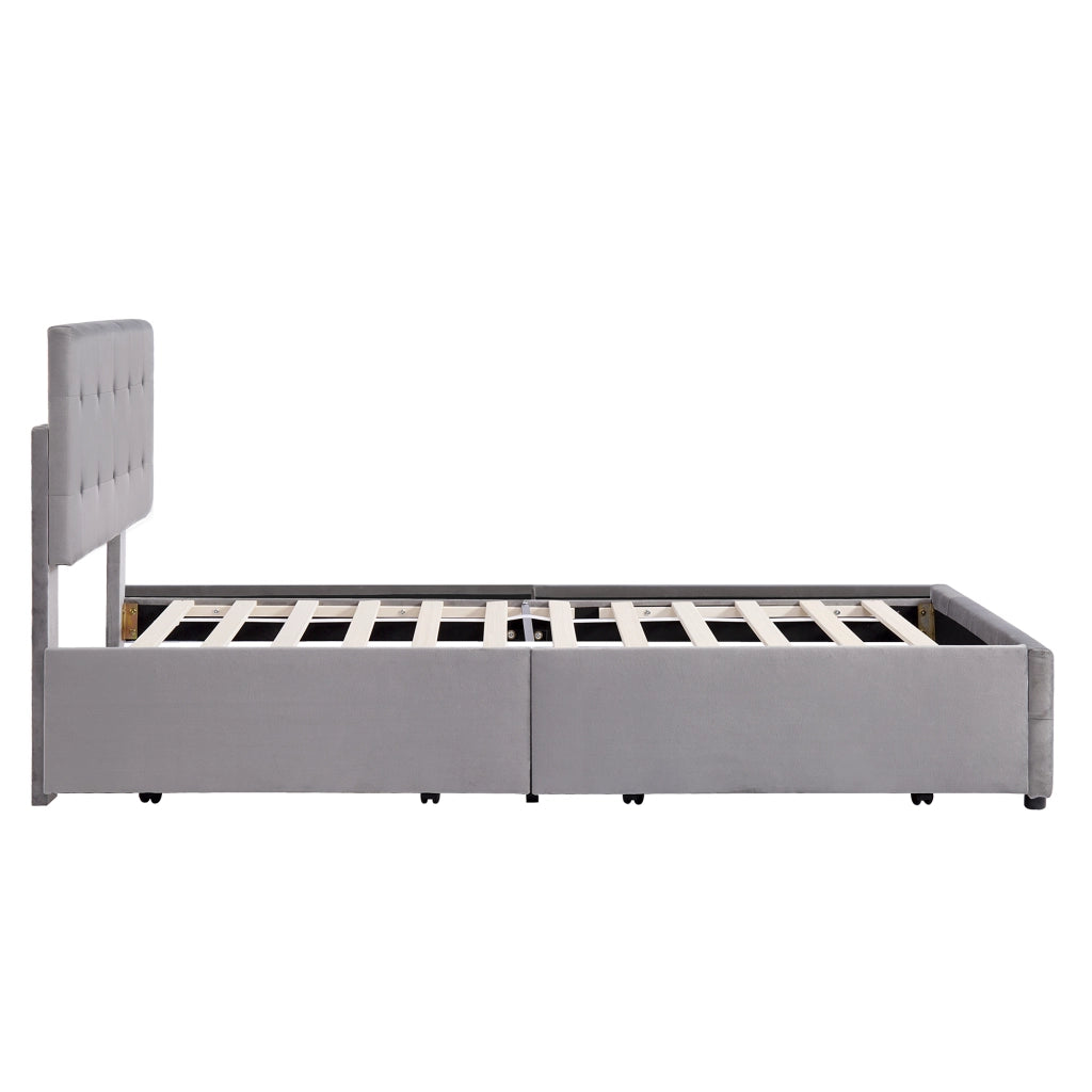 Letto con Cassetti; Contenitore - 4 Cassetti; Struttura in Acciaio e Tessuto - Grigio