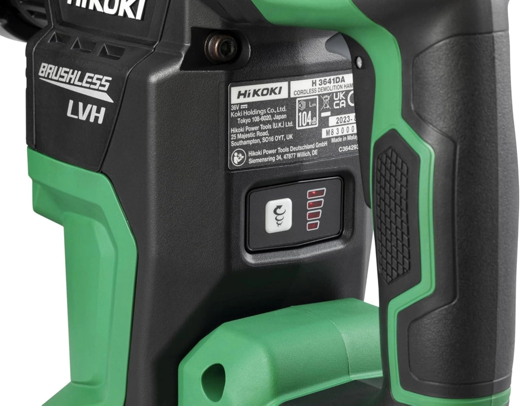 Martello scalpello a batteria SDS-Max – 36 V, 6.8 J Energia di impatto – Motore senza brushless, manico a bassa vibrazione, compatto e leggero, controllo a 4 marce, luce LED – Con valigetta per
