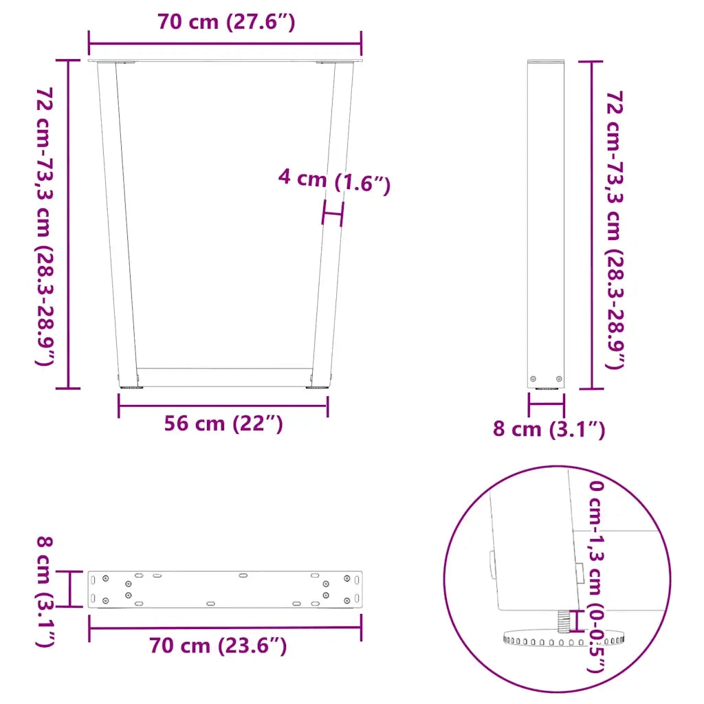 Gambe per tavolo da pranzo a forma di V 2 pz Antracite 70x(72-73,3) cm Acciaio 4012646