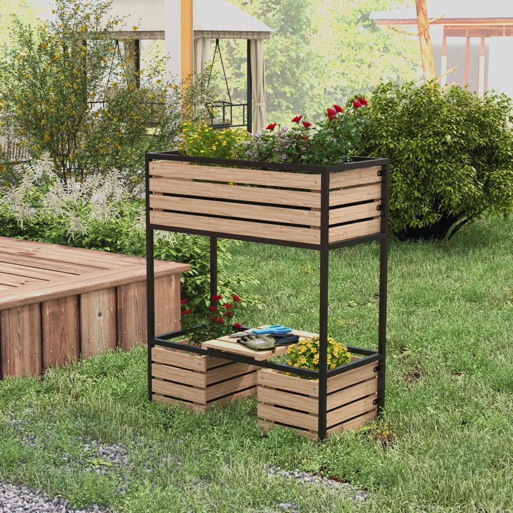 Fioriera Gradinata Giardino ¨C Zephmum ¨C Naturale Nero 83x39x100 cm