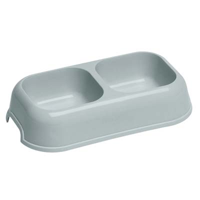 Set 6 ciotole doppie per cani e gatti in plastica riciclata 0,7 litri bordo antiscivolo e maniglie laterali colori assortiti Ferplast