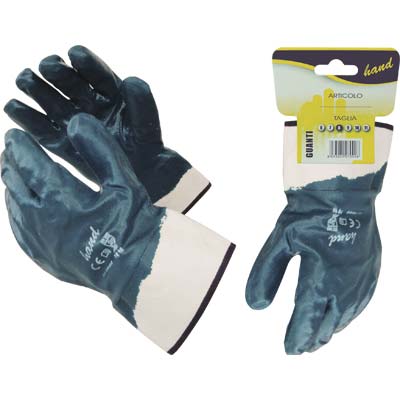 GUANTO NITRILE NBR BLU DORSO RICOPERTO WORKIT - TELA COTONE BIANCO + MANICHETTA 10- 12 paia