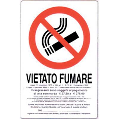 TARGA SEGNALETICA VIETATO FUMARE NORME LEGGE - PP CM 20X30- 10 pezzi