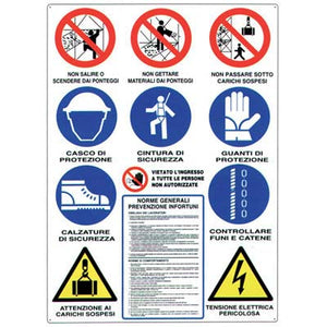 TARGA SEGNALETICA OBBLIGHI E DIVIETI CANTIERE - PP CM 60X80- 5 pezzi
