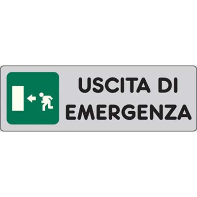 TARGA SEGNALETICA ADESIVA USCITA EMERGENZA SX - VINILE CM 15X5- 10 pezzi