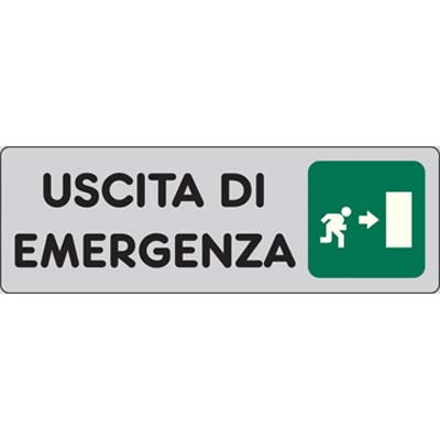 TARGA SEGNALETICA ADESIVA USCITA EMERGENZA DX - VINILE CM 15X5- 10 pezzi