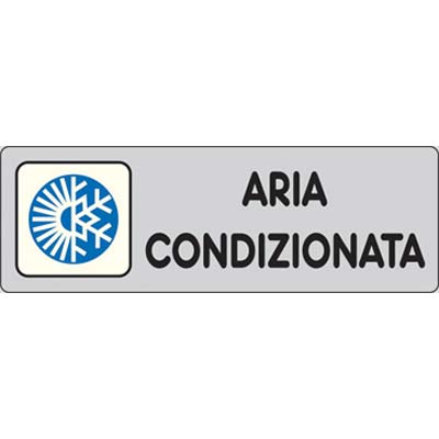 TARGA SEGNALETICA ADESIVA ARIA CONDIZIONATA - VINILE CM 15X5- 10 pezzi