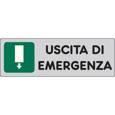 TARGA SEGNALETICA ADESIVA USCITA EMERGENZA - VINILE CM 15X5- 10 pezzi