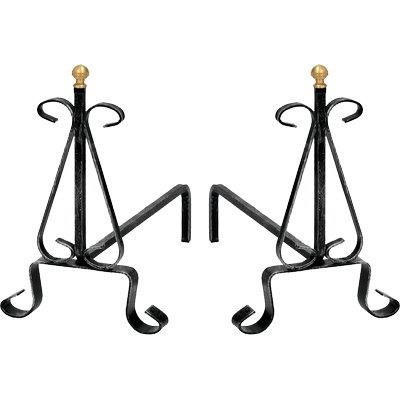 Alari per camino in ferro battuto con pomi in ottone set 2 pezzi dimensioni 33 x 30 cm