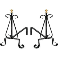 Alari per camino in ferro battuto con pomi in ottone set 2 pezzi dimensioni 33 x 30 cm