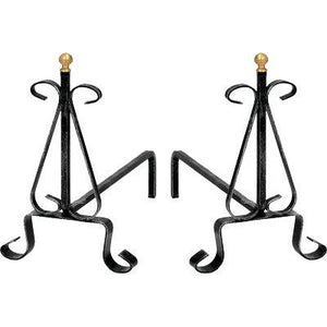 Alari per camino in ferro battuto con pomi in ottone set 2 pezzi dimensioni 33 x 30 cm